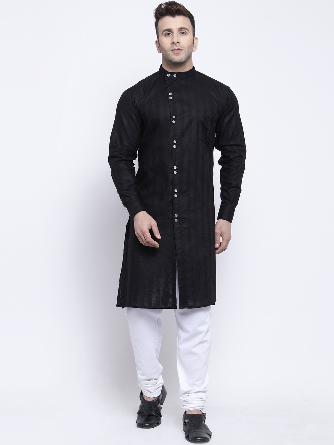 KLOTTHE Men Black Self Design Straight Kurta With Pyjamas