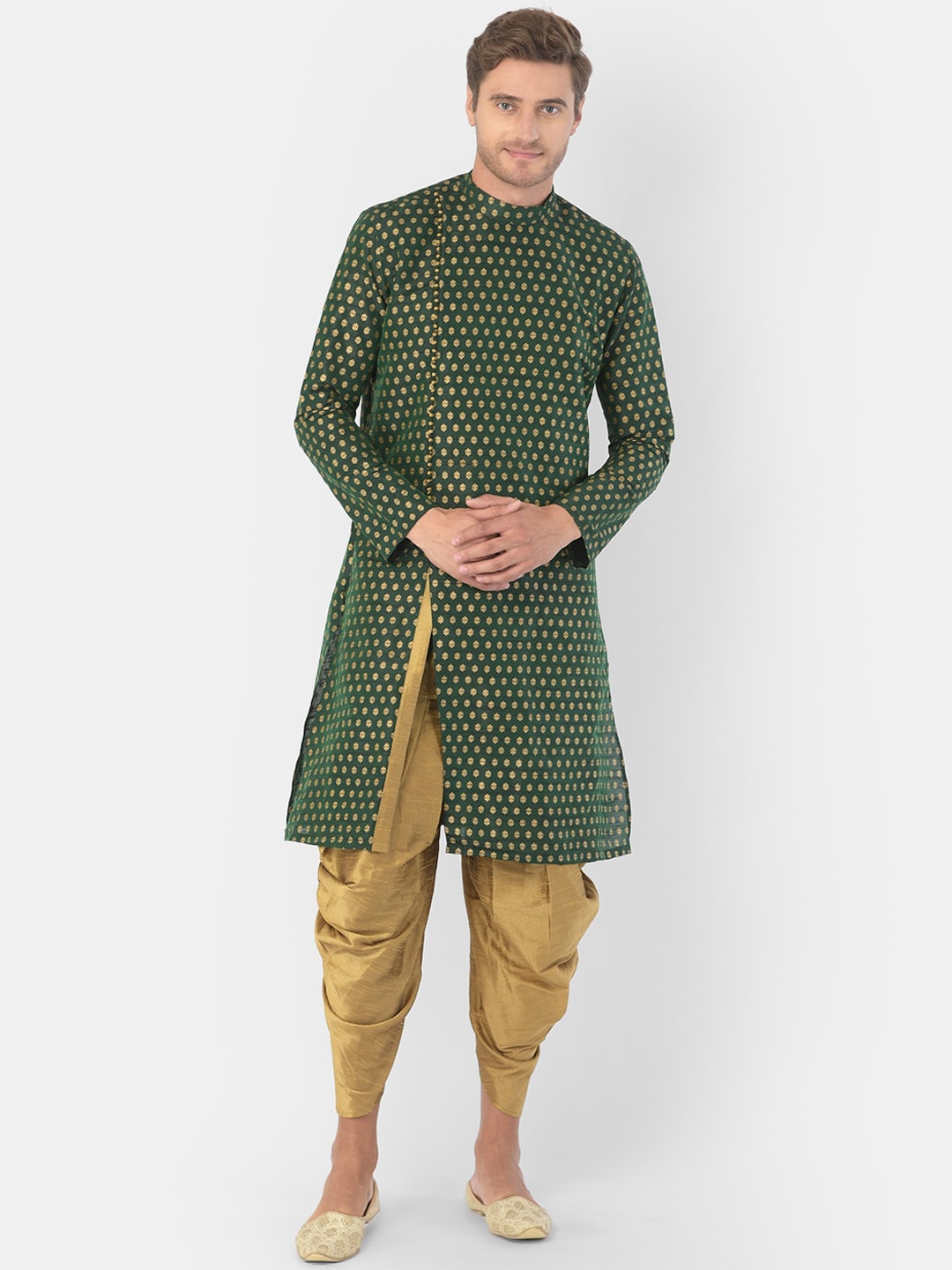 DEYANN Men Green & Brown Printed Kurta with Patiala
