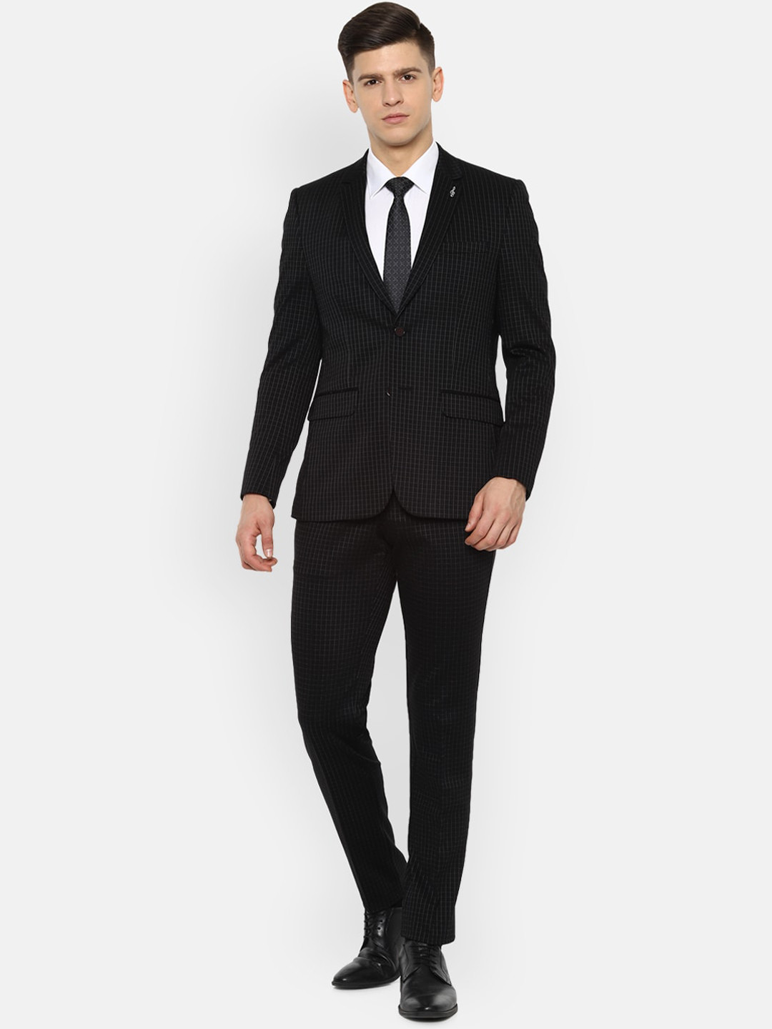 

Van Heusen Men Black Checked Slim-Fit Single-Breasted Formal Suits