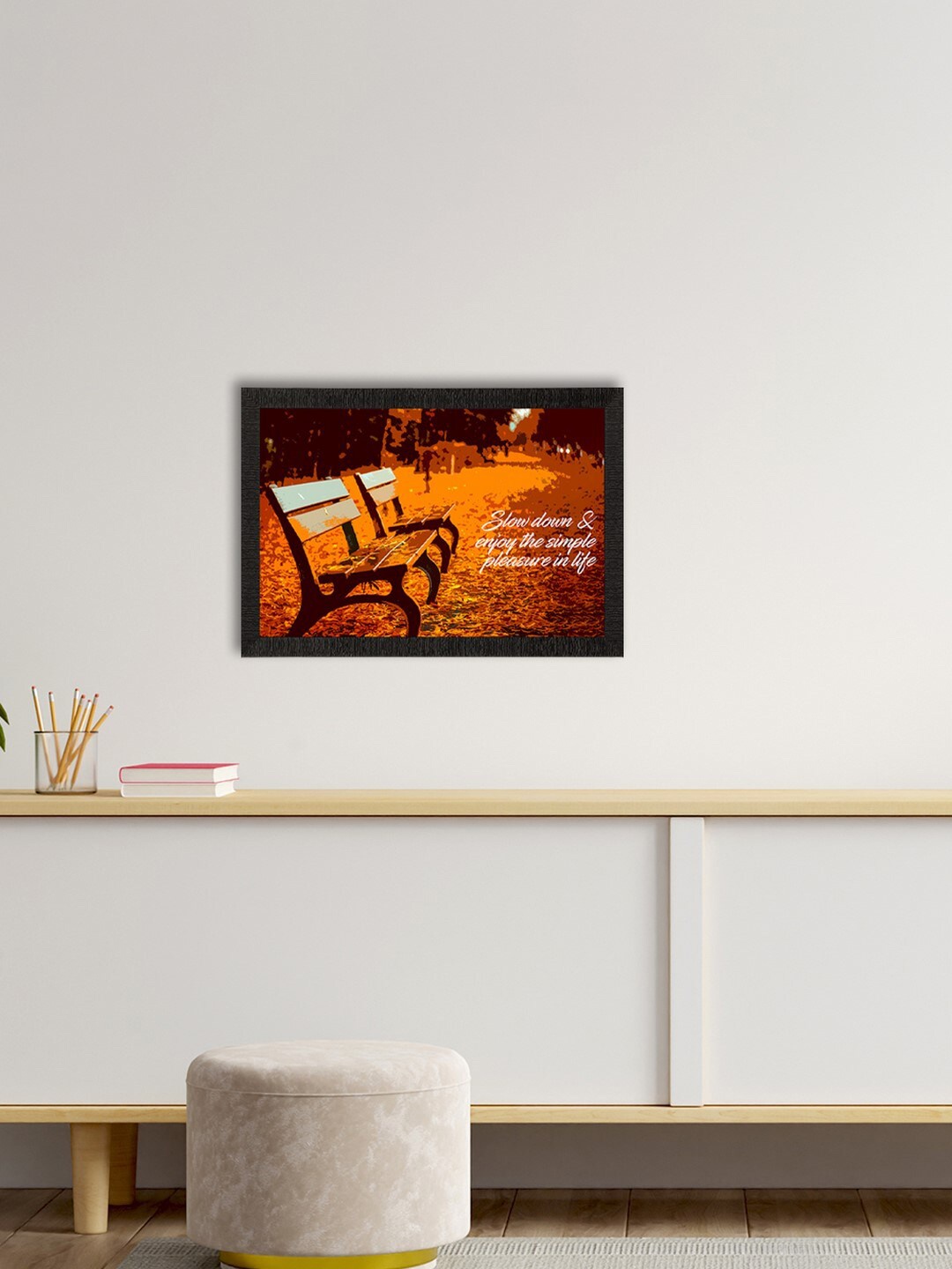 eCraftIndia Orange & Brown Slowdown & Enjoy Satin Matte Textured Wall Art