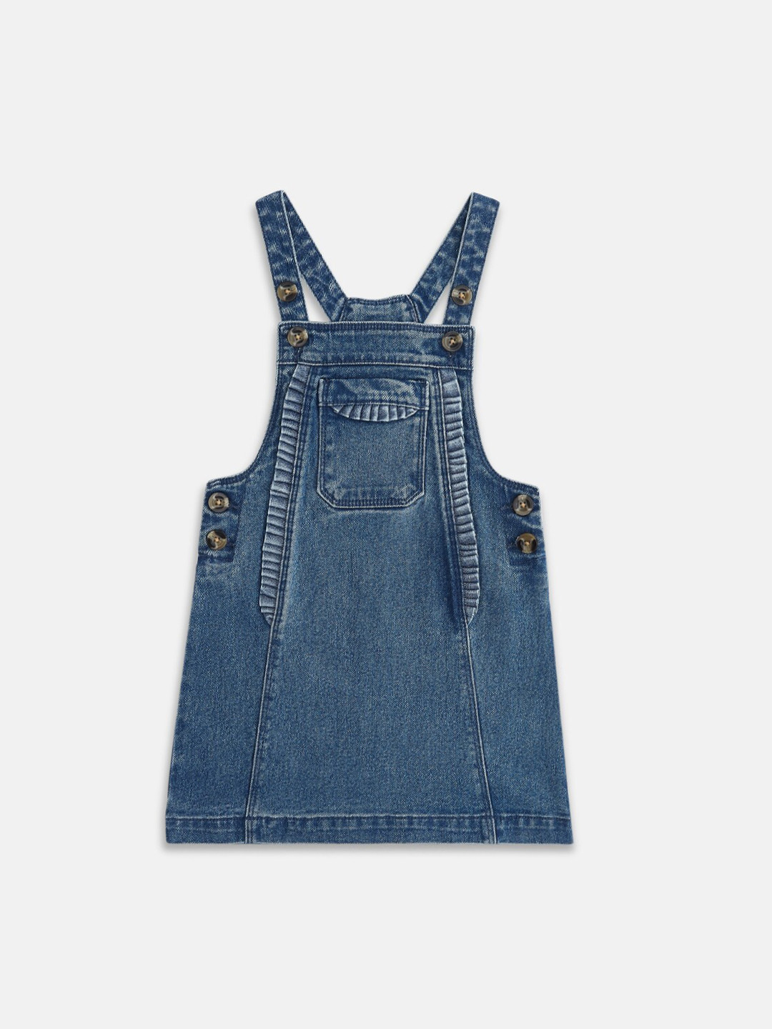 

Pantaloons Junior Girls Blue Solid Slim-Fit Cotton Pinafore Dress