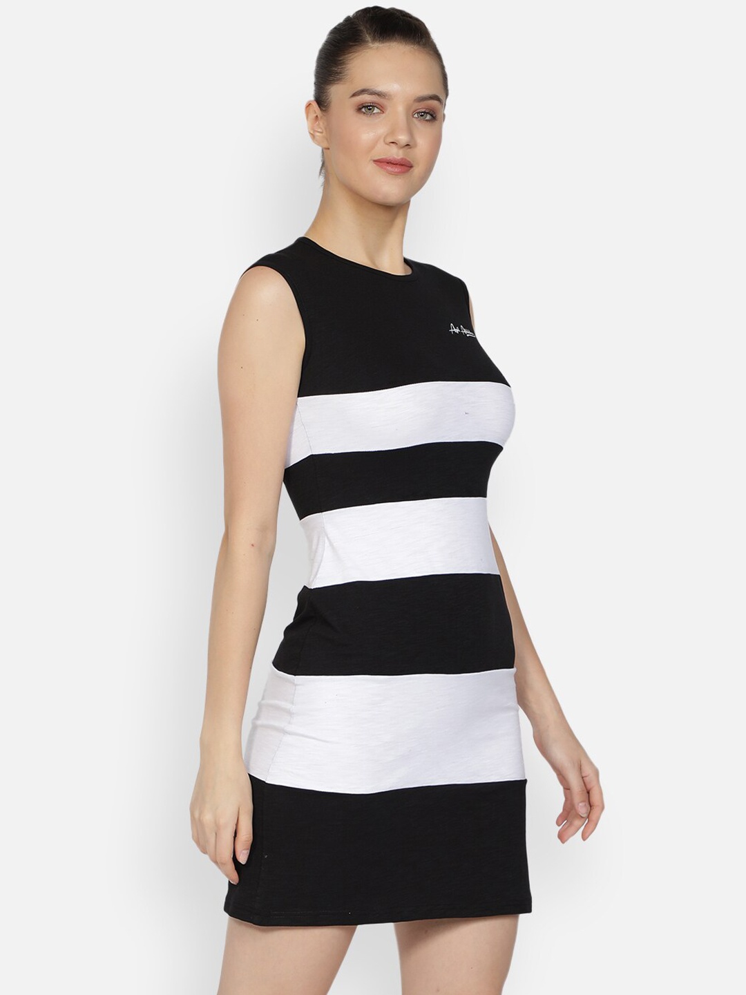 

AGIL ATHLETICA Women Black Striped Bodycon Dress