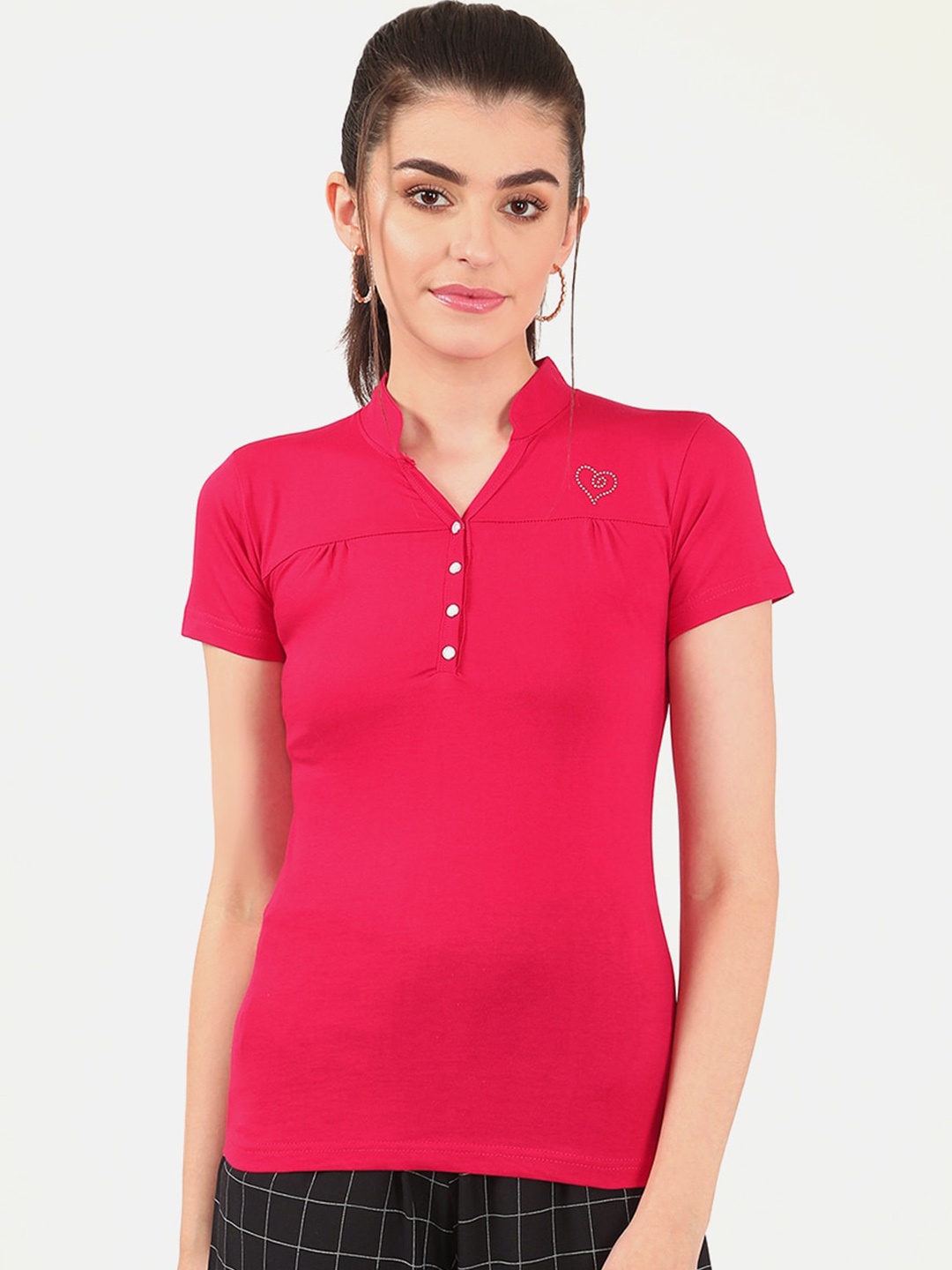 

V2 Value & Variety Pink Mandarin Collar Chambray Regular Top