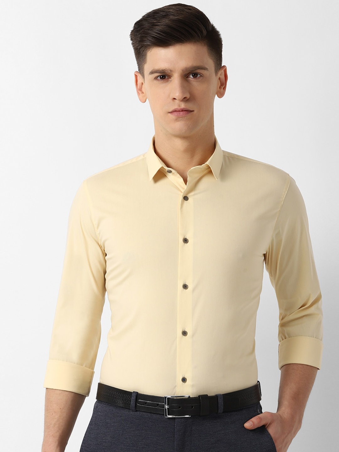 Louis Philippe Sport Men Yellow Slim Fit Solid Casual Cotton Shirt