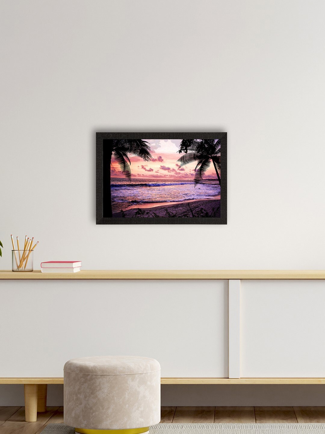 

eCraftIndia Purple & Black Delightful Sea View Between Trees Satin Matte Wall Art