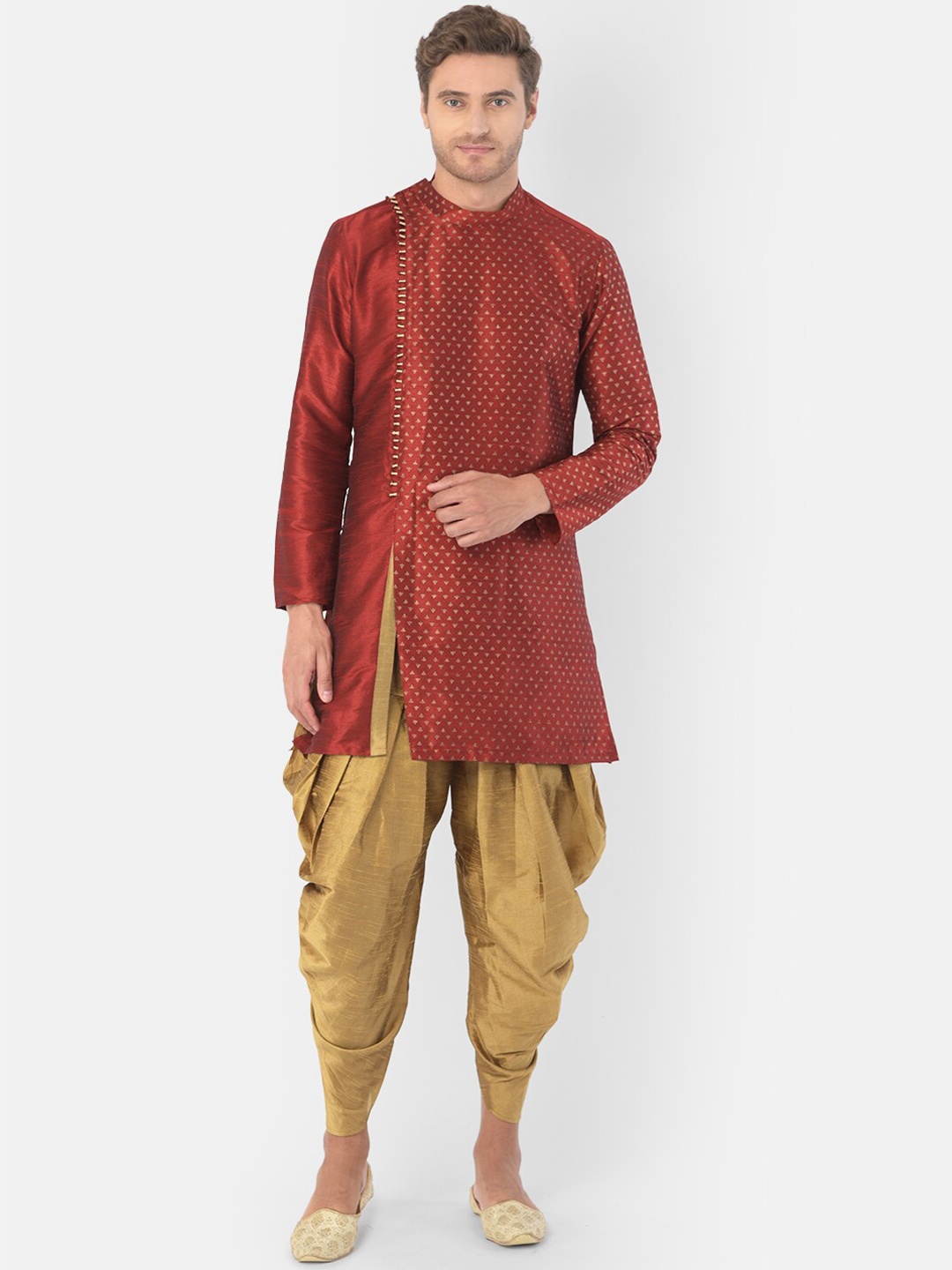 DEYANN Men Red Woven Design Kurta