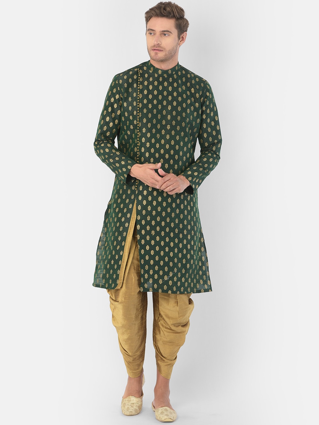 

DEYANN Men Green Kurta Patiala Set