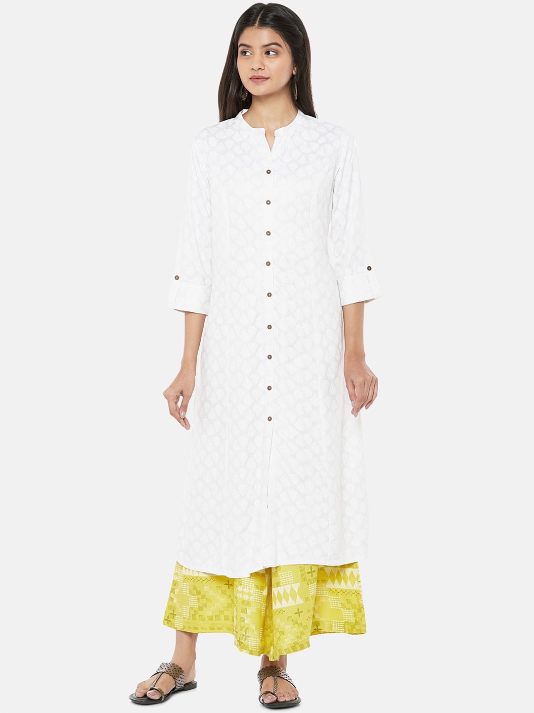 

RANGMANCH BY PANTALOONS Women Off White Ethnic Motifs Thread Work Kurta