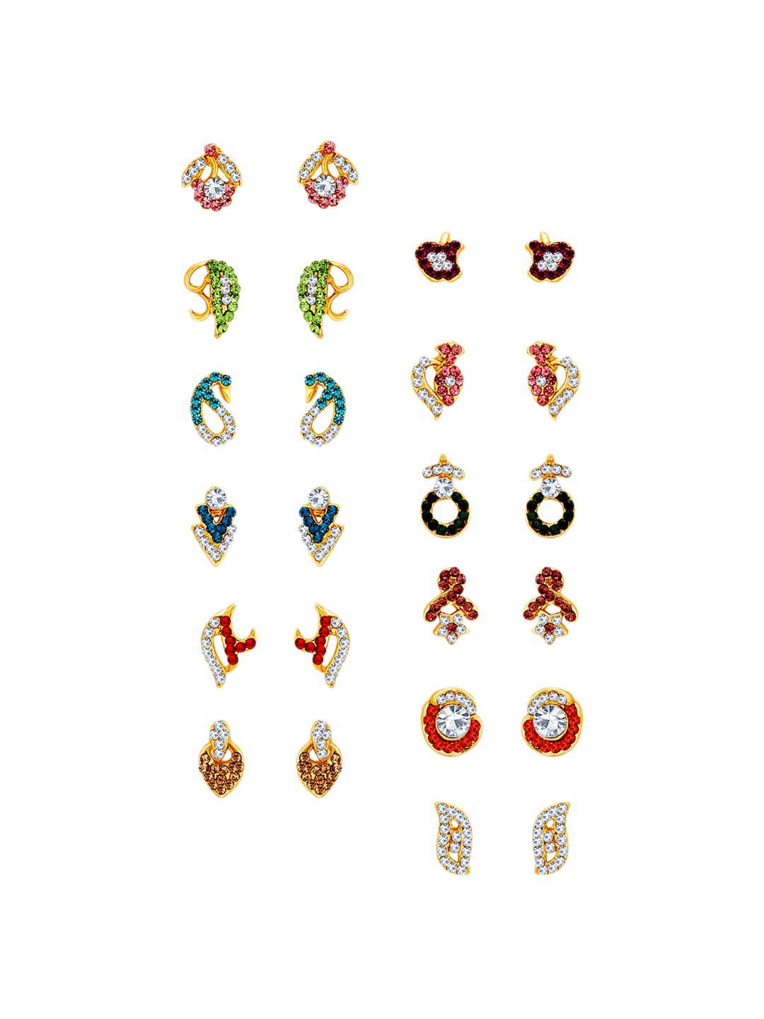 

Sukkhi Set Of 12 Gold-Plated Embellished Contemporary Studs, Multi