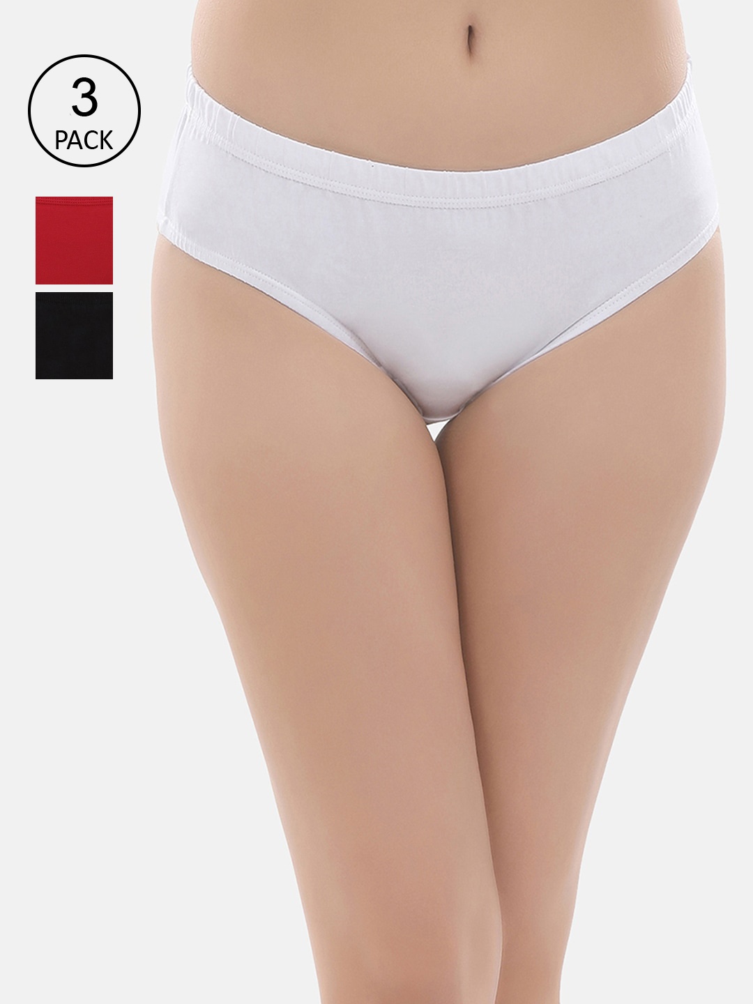 

Clovia Women Pack Of 3 Solid Hipster Briefs COMPN1103, Red