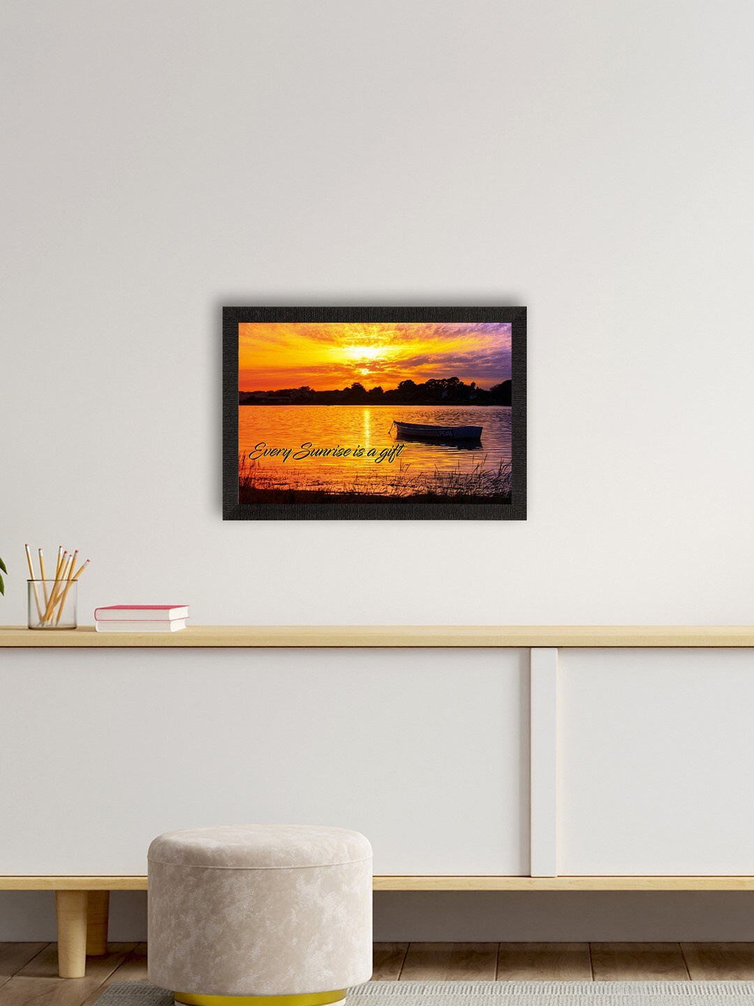 

eCraftIndia Yellow & Black Every Sunrise is a Gift Satin Matte Wall Art