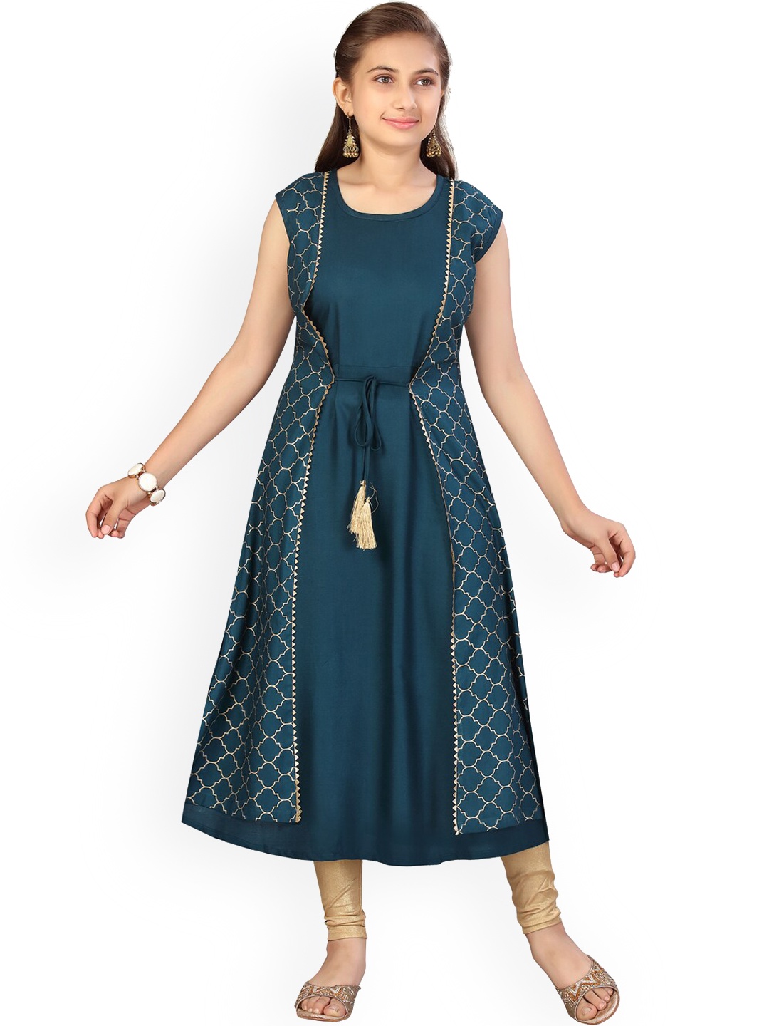 

Aarika Girls Green Printed Cotton Kurta