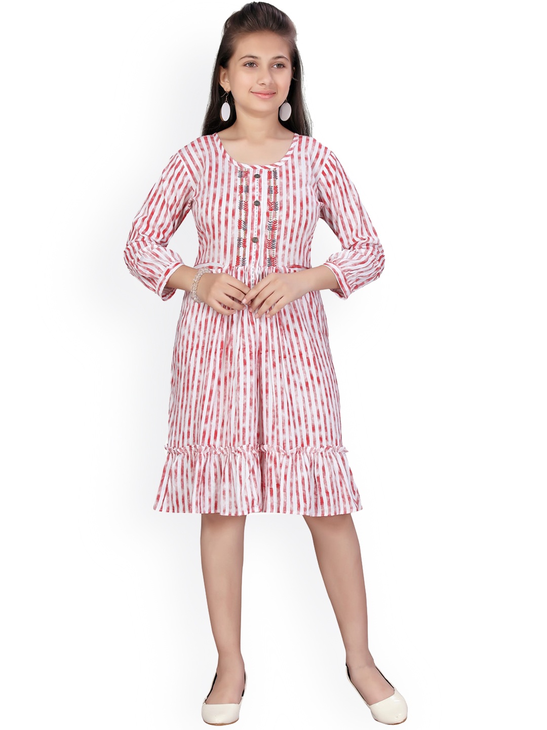 

Aarika Girls Red & White Striped A-Line Dress