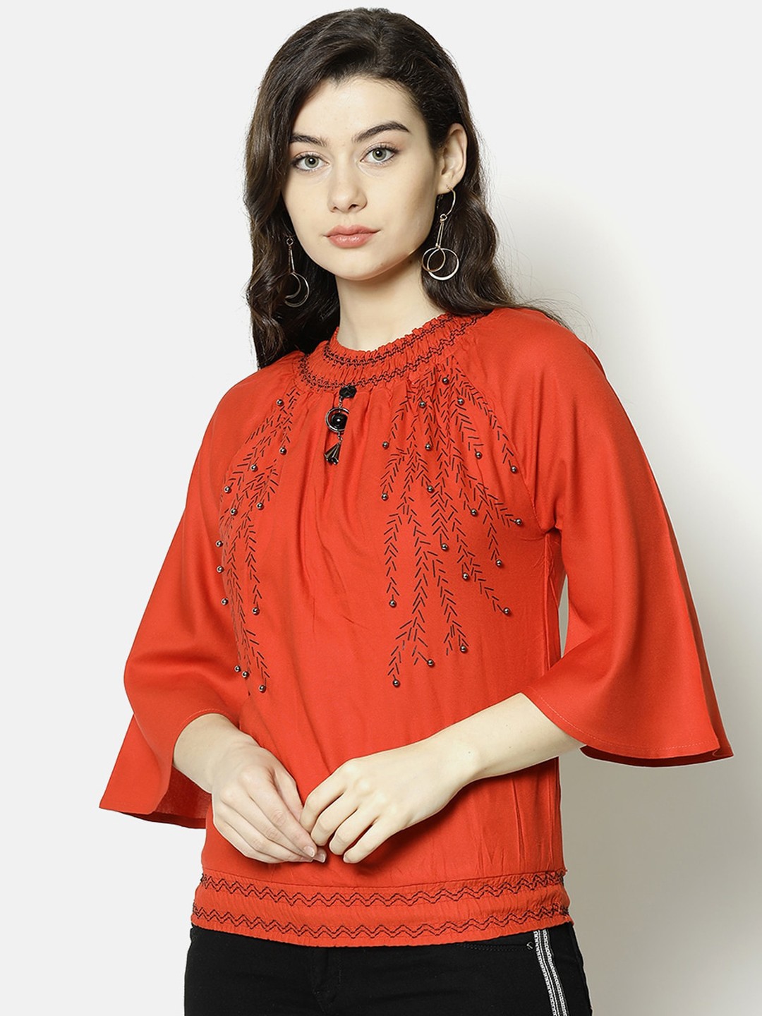 

V2 Value & Variety Women Orange Floral Regular Top