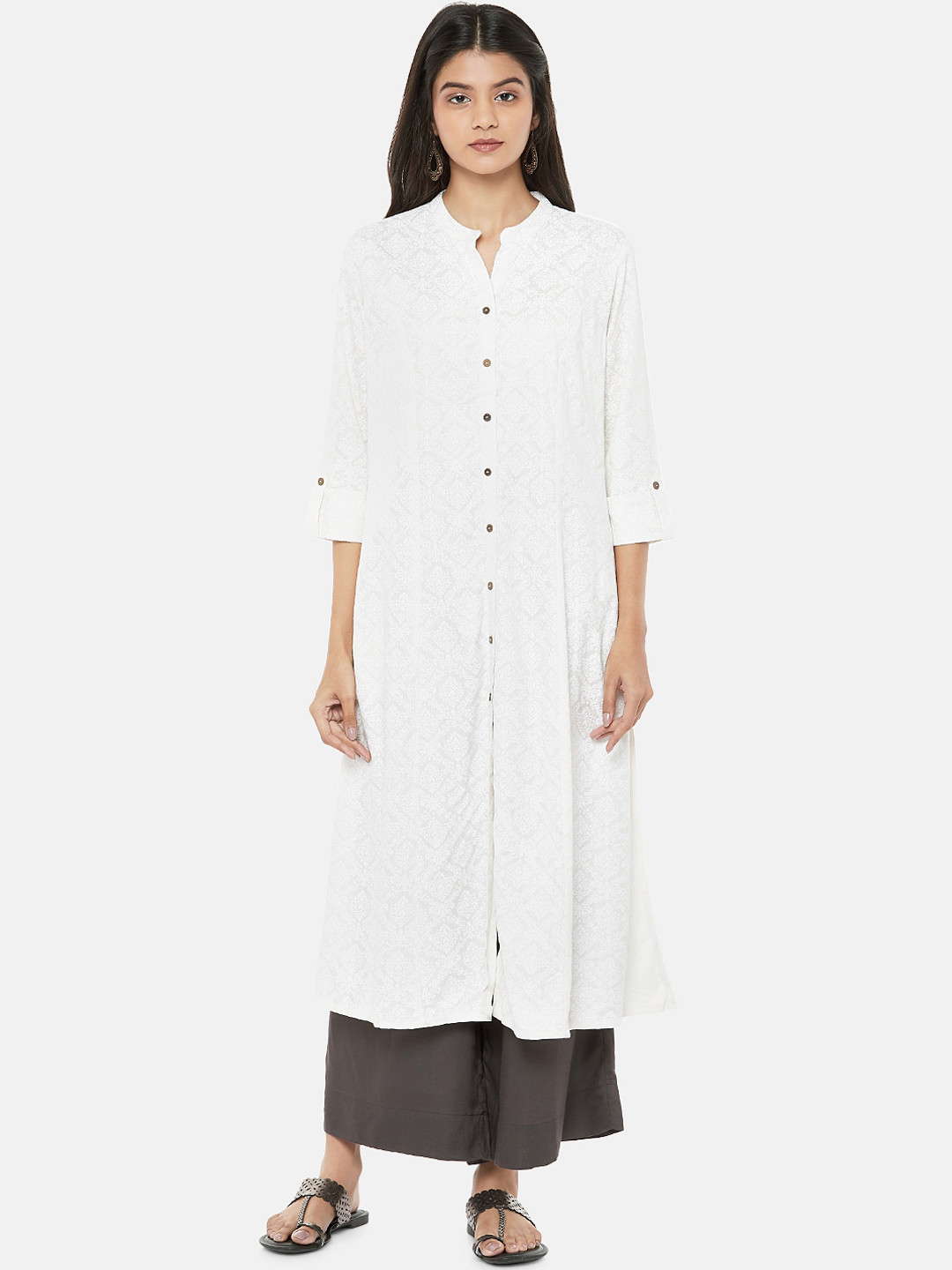 

RANGMANCH BY PANTALOONS Women Off White Thread Work Kurta