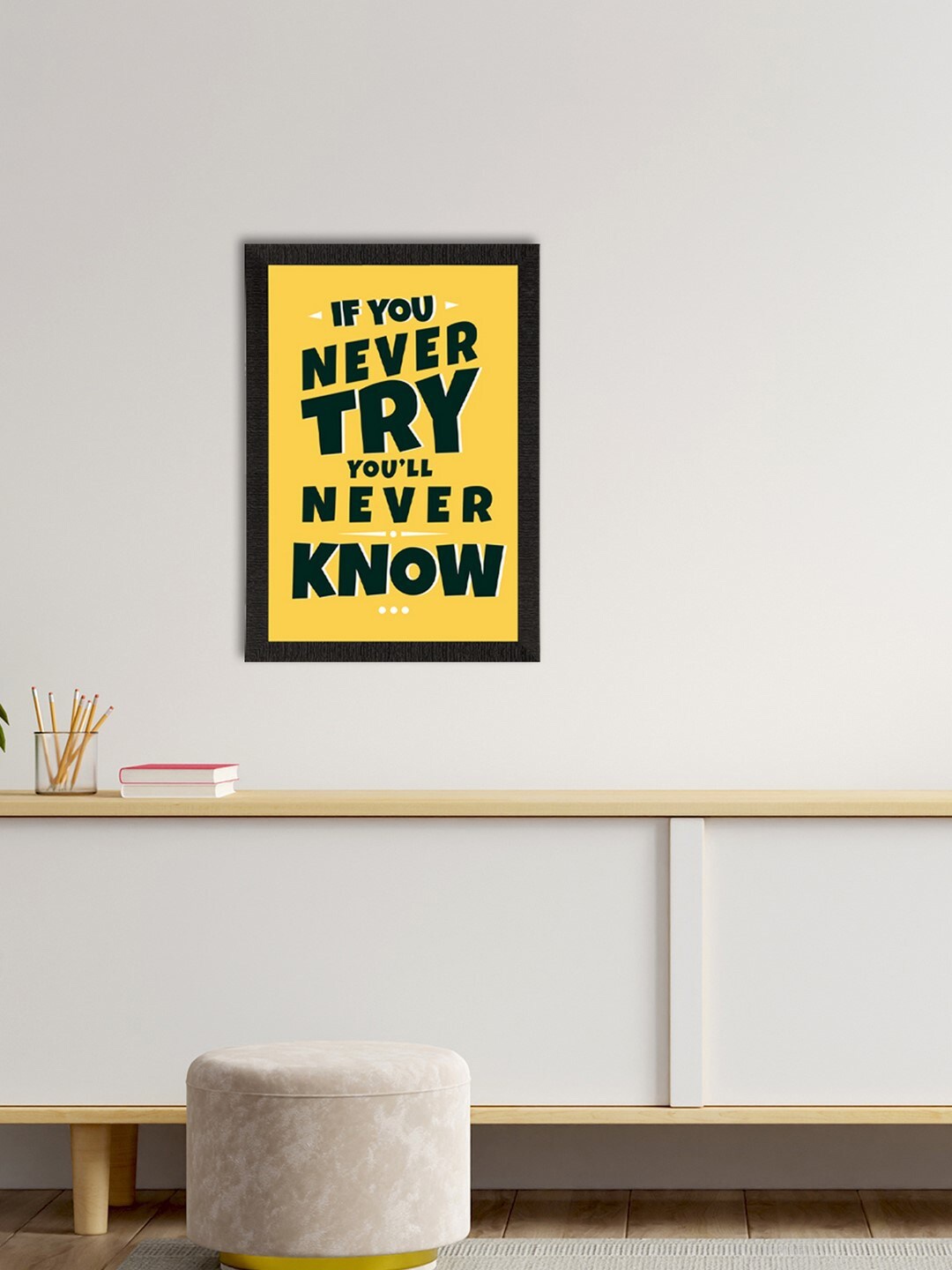 eCraftIndia Yellow & Black Motivational Satin Matt Texture UV Wall Art Painting