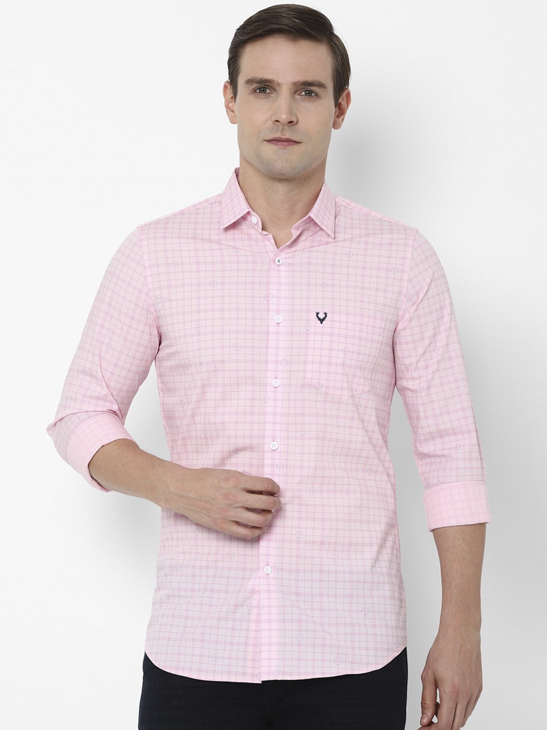 

Allen Solly Men Pink Slim Fit Checked Smart Casual Shirt