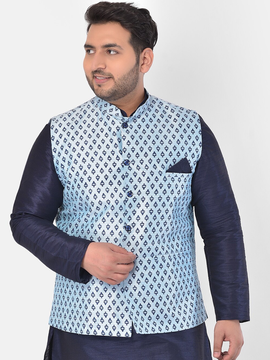

DEYANN PLUS Men Blue Printed Nehru Jacket