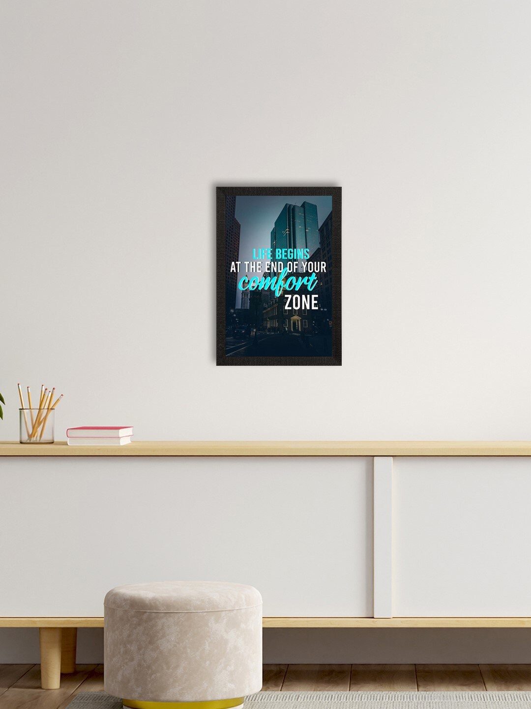 

eCraftIndia Blue & White Motivational Quote Satin Matte Texture UV Wall Painting, Black