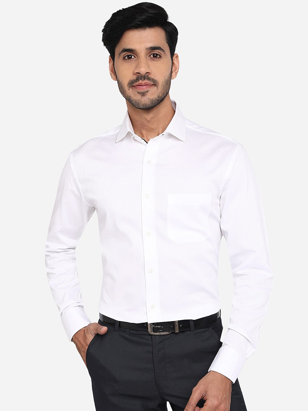 

METAL Men White Slim Fit Solid Pure Cotton Formal Shirt