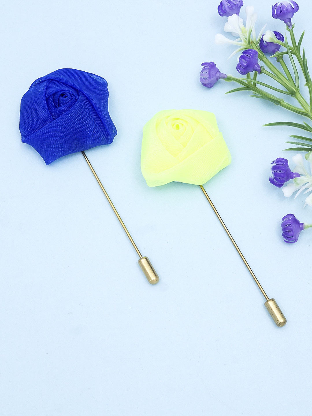 

Golden Peacock Set Of 2 Ranunculus Flower-Shaped Brooch Lapel Pin, Blue