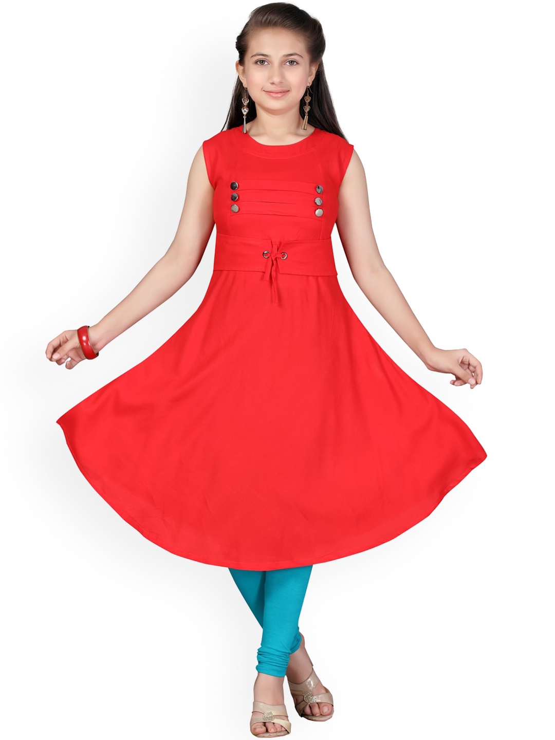 

Aarika Girls Red & Blue Solid Kurta with Churidar