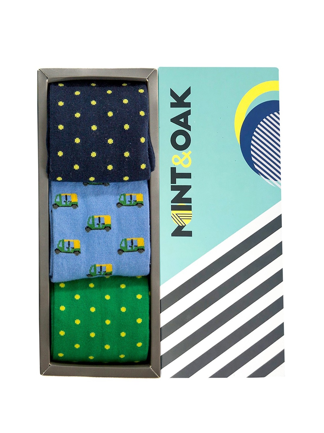 

Mint & Oak Men Pack Of 3 Patterned Calf-Length Socks, Navy blue