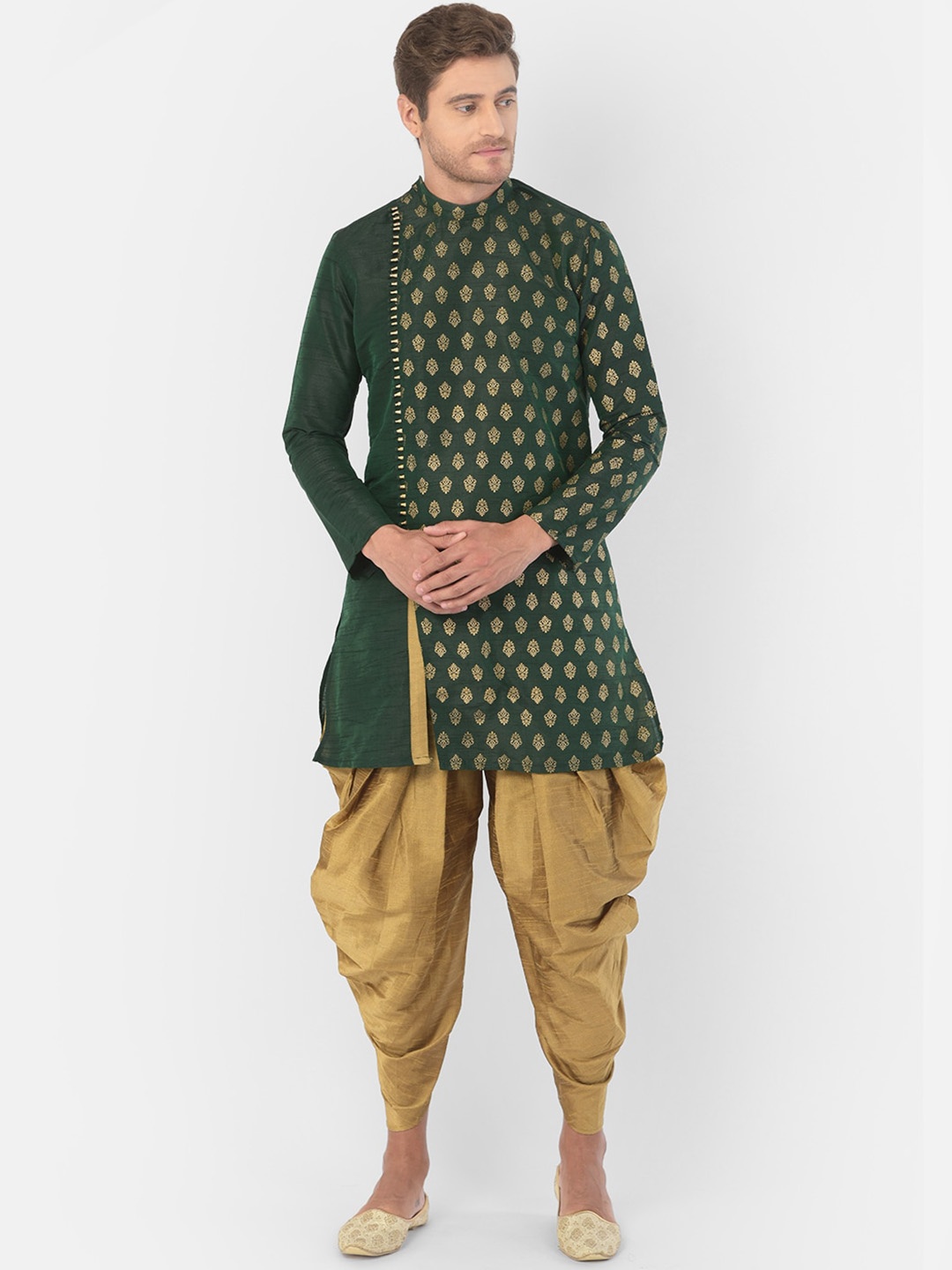 

DEYANN Men Green Printed Kurta with Dhoti Pants