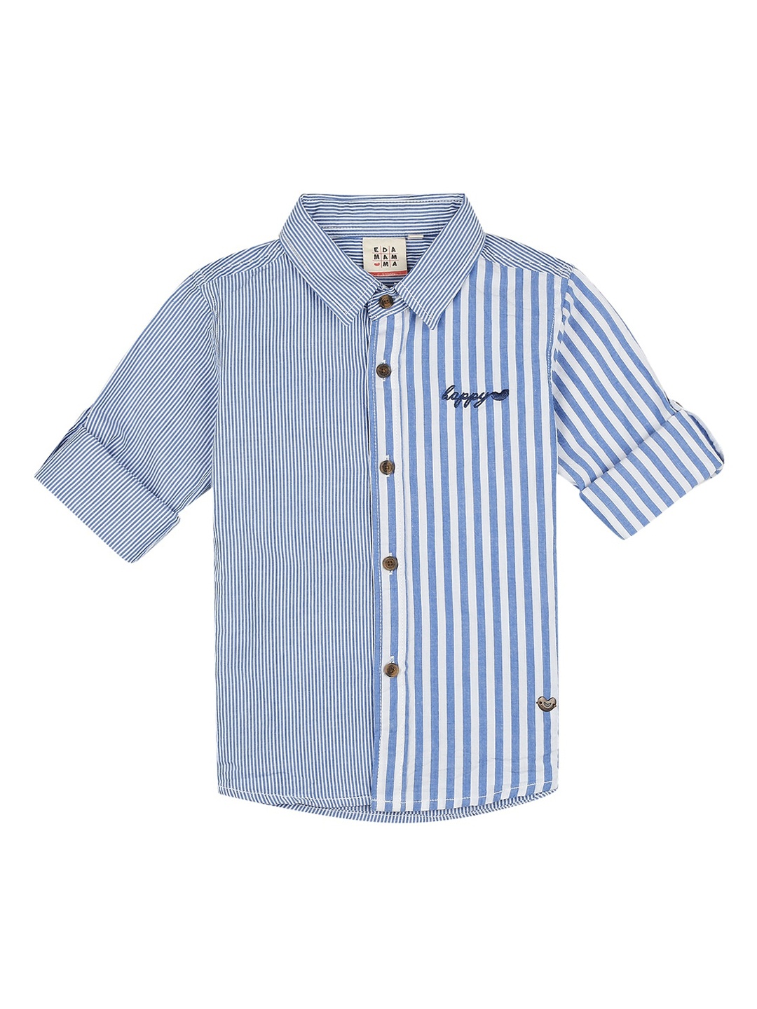 

Ed-a-Mamma Boys Blue & White Regular Fit Striped Casual Shirt