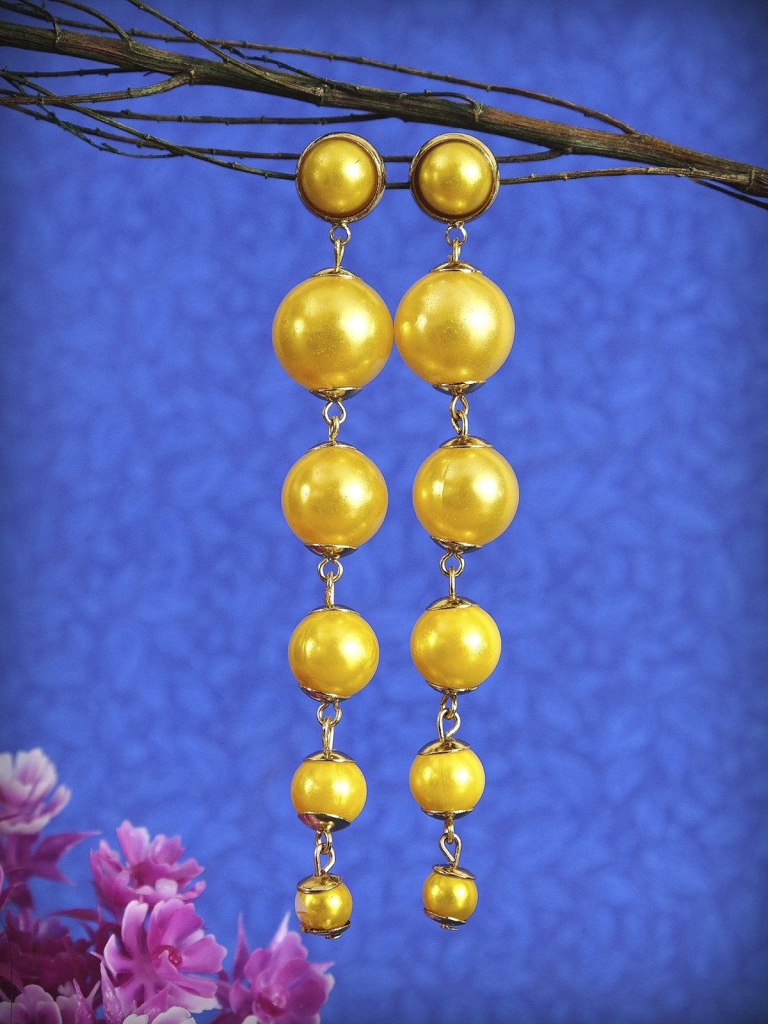 

Crunchy Fashion Yellow & Gold Plated Pearl Contemporary Drop Earrings
