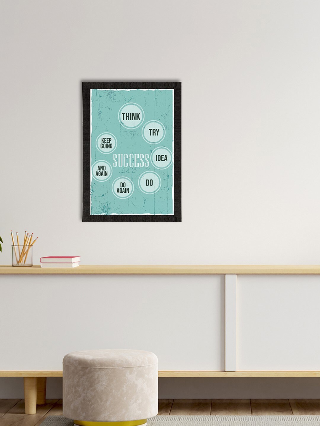 

eCraftIndia Teal Blue & Black Success - Think, Try, Idea Motivational Quote Painting