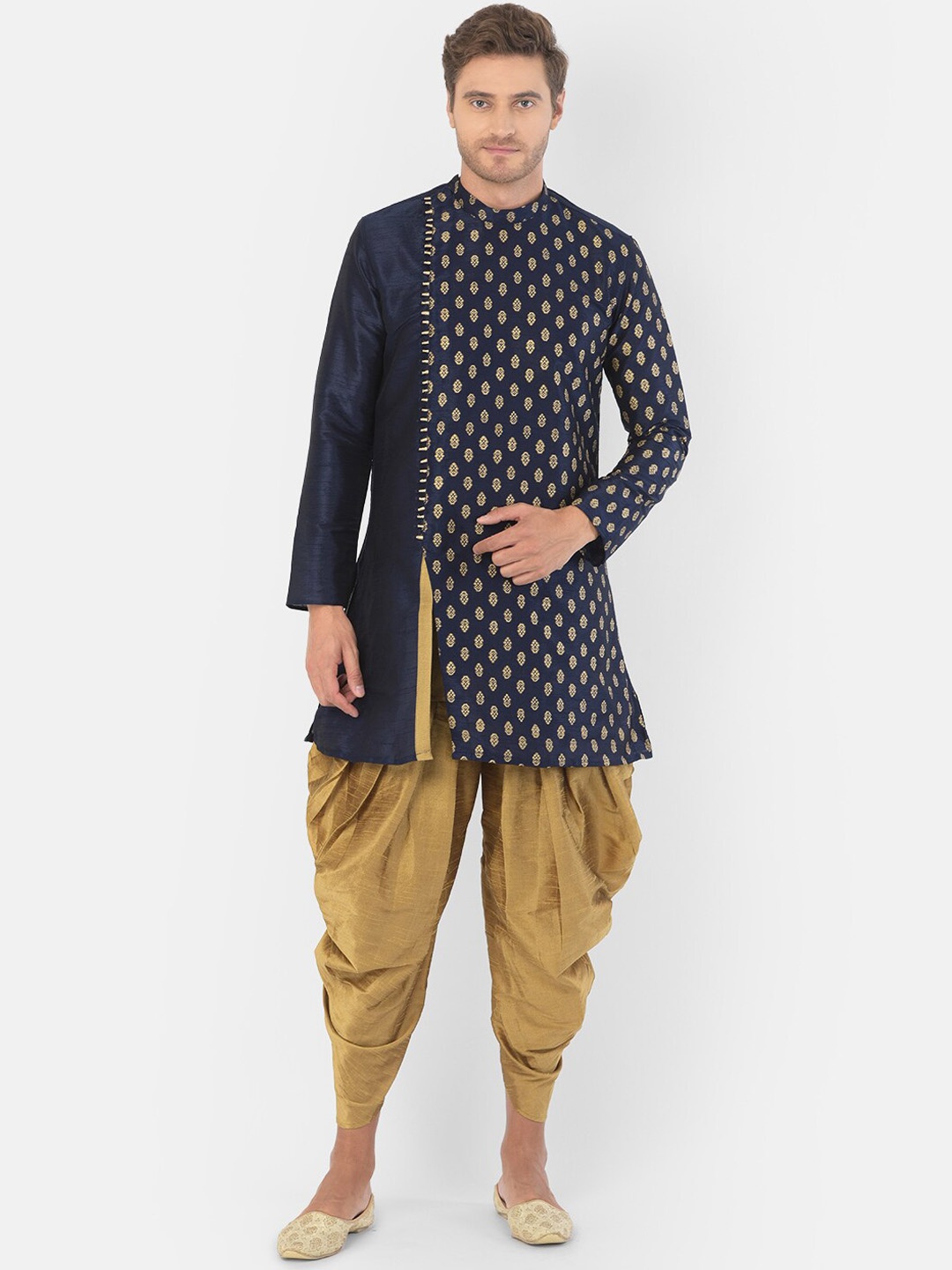 

DEYANN Men Navy Blue Ethnic Motifs Printed Kurta