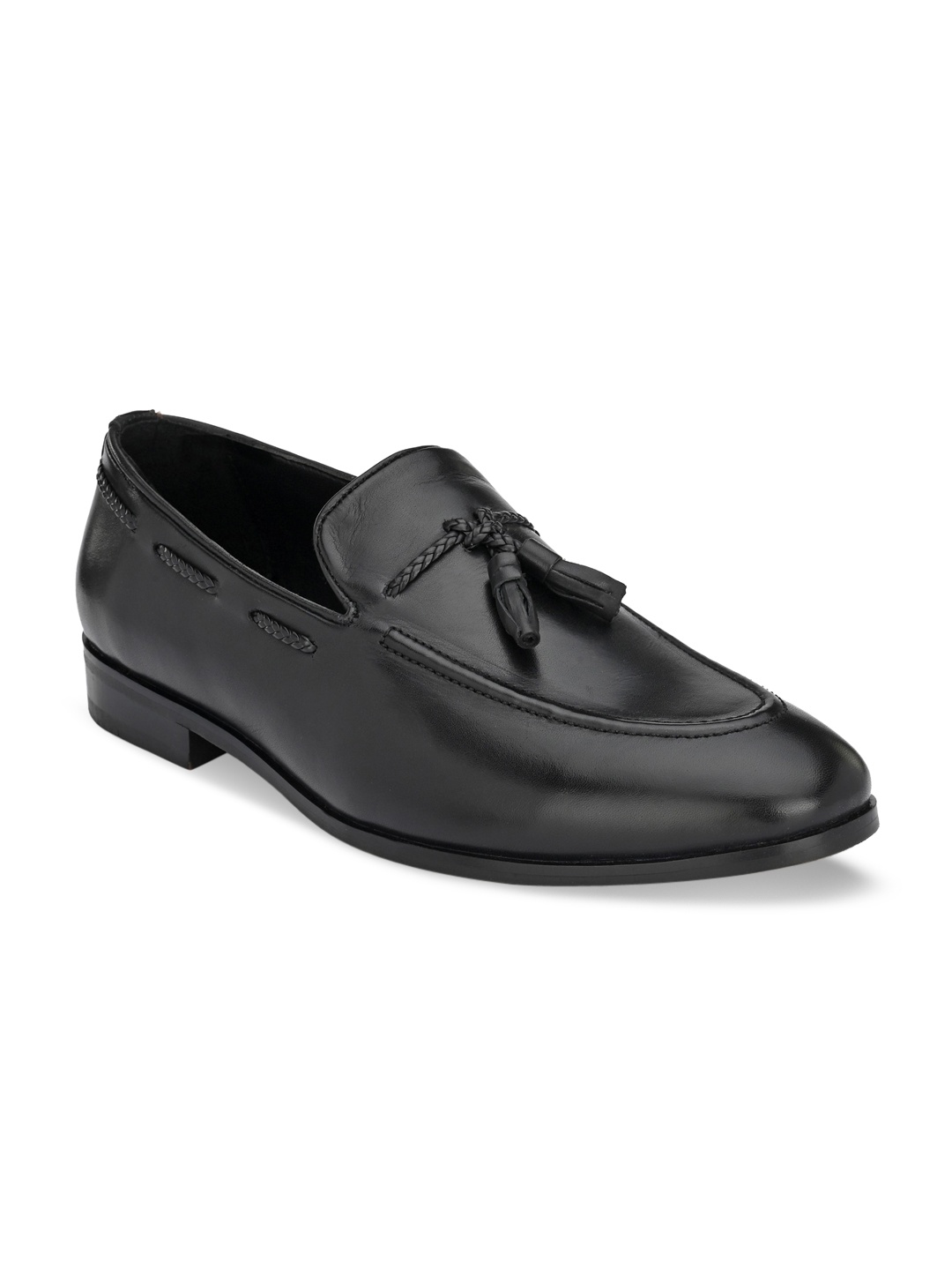 

San Frissco Men Black Solid Leather Tassel Loafers