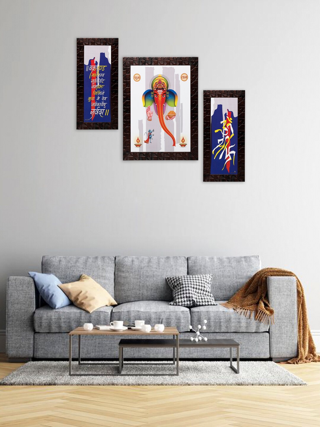 

Indianara Set of 3 Multicoloured Lord Ganesha Framed Wall Paintings without Glass, Multi