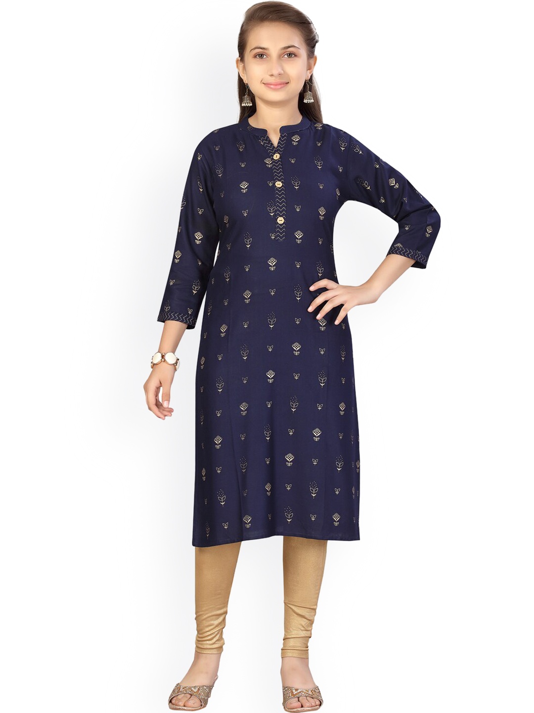 

Aarika Girls Navy Blue Printed Kurti