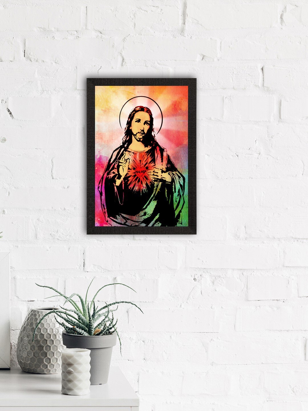 

eCraftIndia Multicoloured Jesus Christ Satin Matte Textured UV Art Painting Wall Art, Multi
