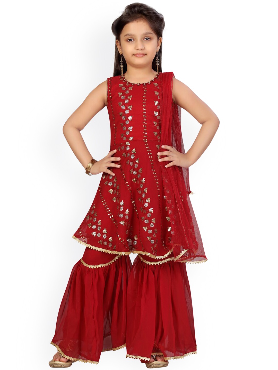 

Aarika Girls Maroon Colour Kurti Sharara Set