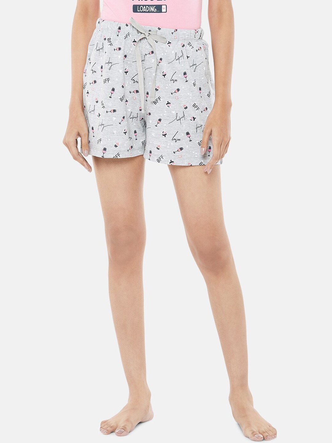 

Dreamz by Pantaloons Women Grey Melange Printed Regular Fit Cotton Shorts