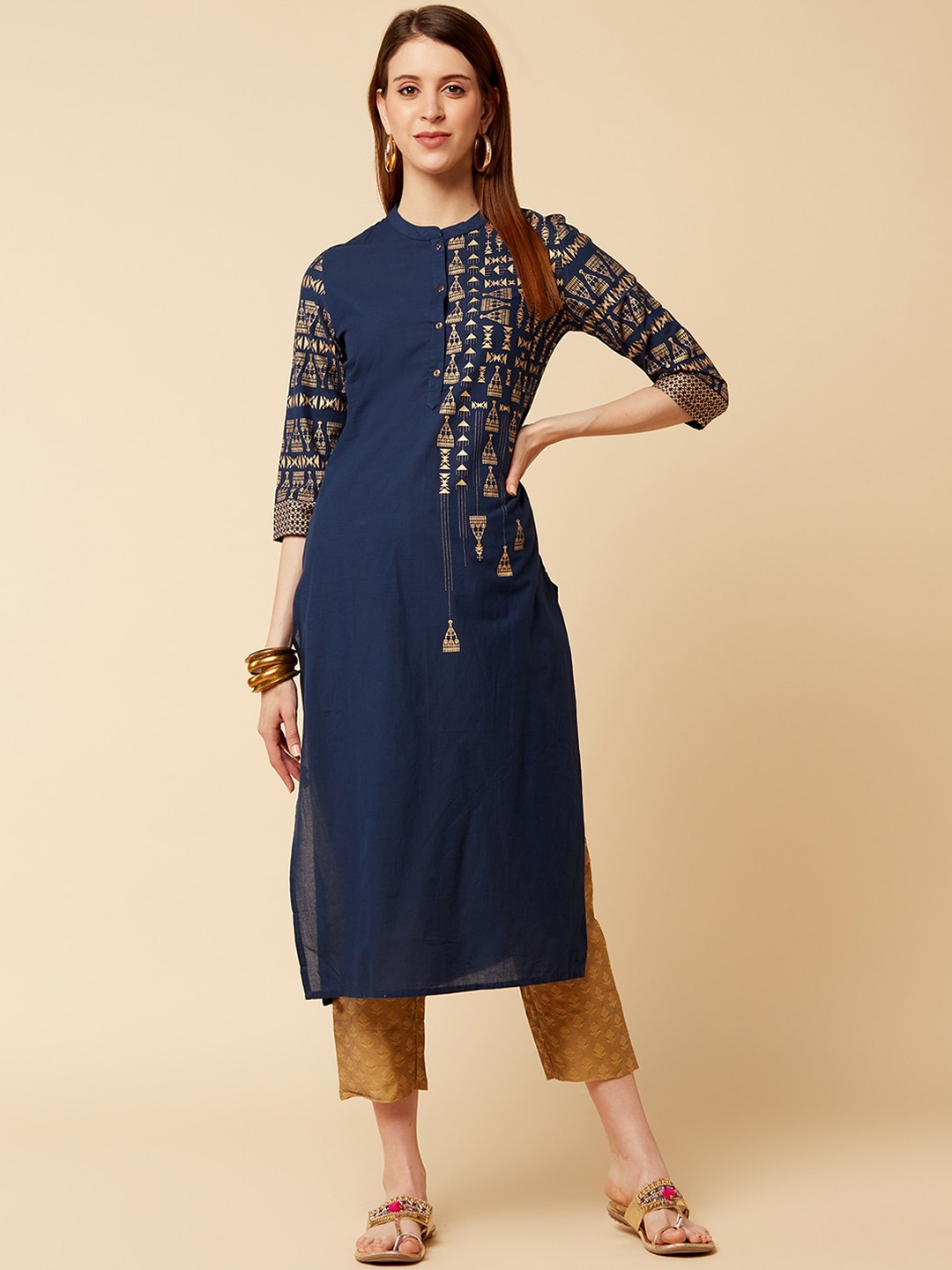 

KSUT Women Navy Blue Kurta Set