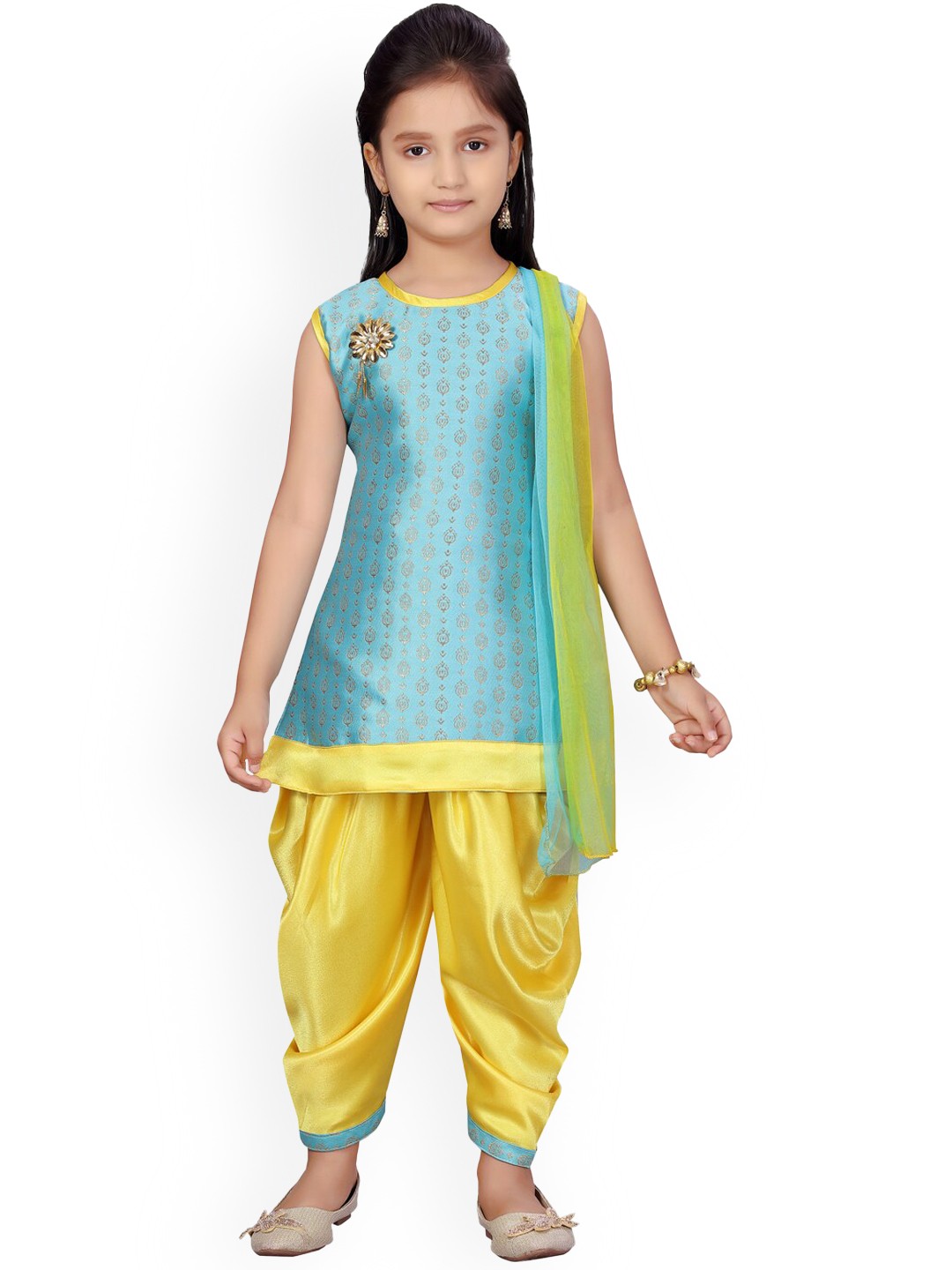 

Aarika Girls Lime Green Printed Kurta with Dhoti Pants & Dupatta