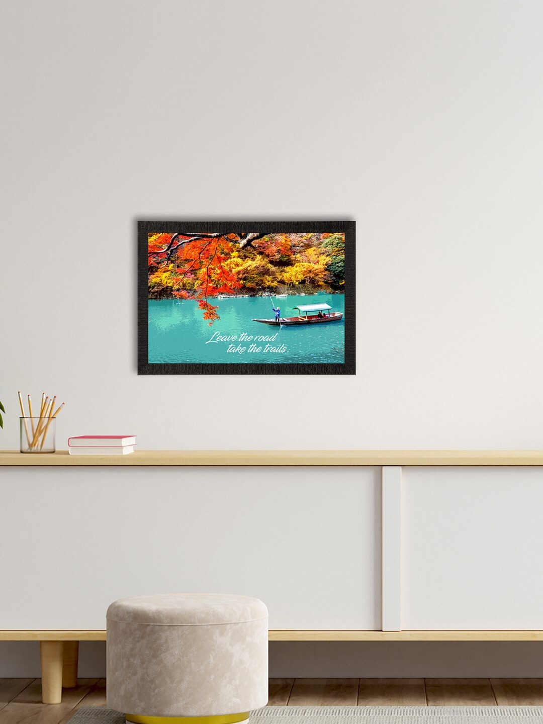 

eCraftIndia Blue & Red Autumn Season River View Satin Matt Texture UV Art Painting