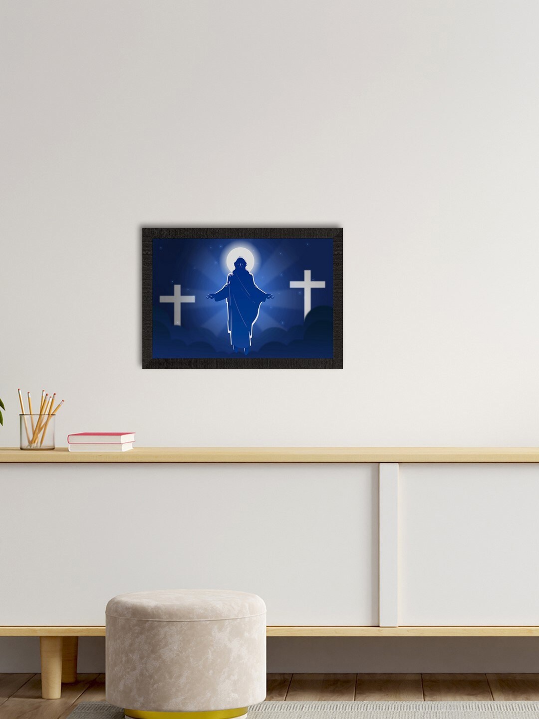 

eCraftIndia Blue & White Jesus Christ Satin Matt Texture UV Art Painting