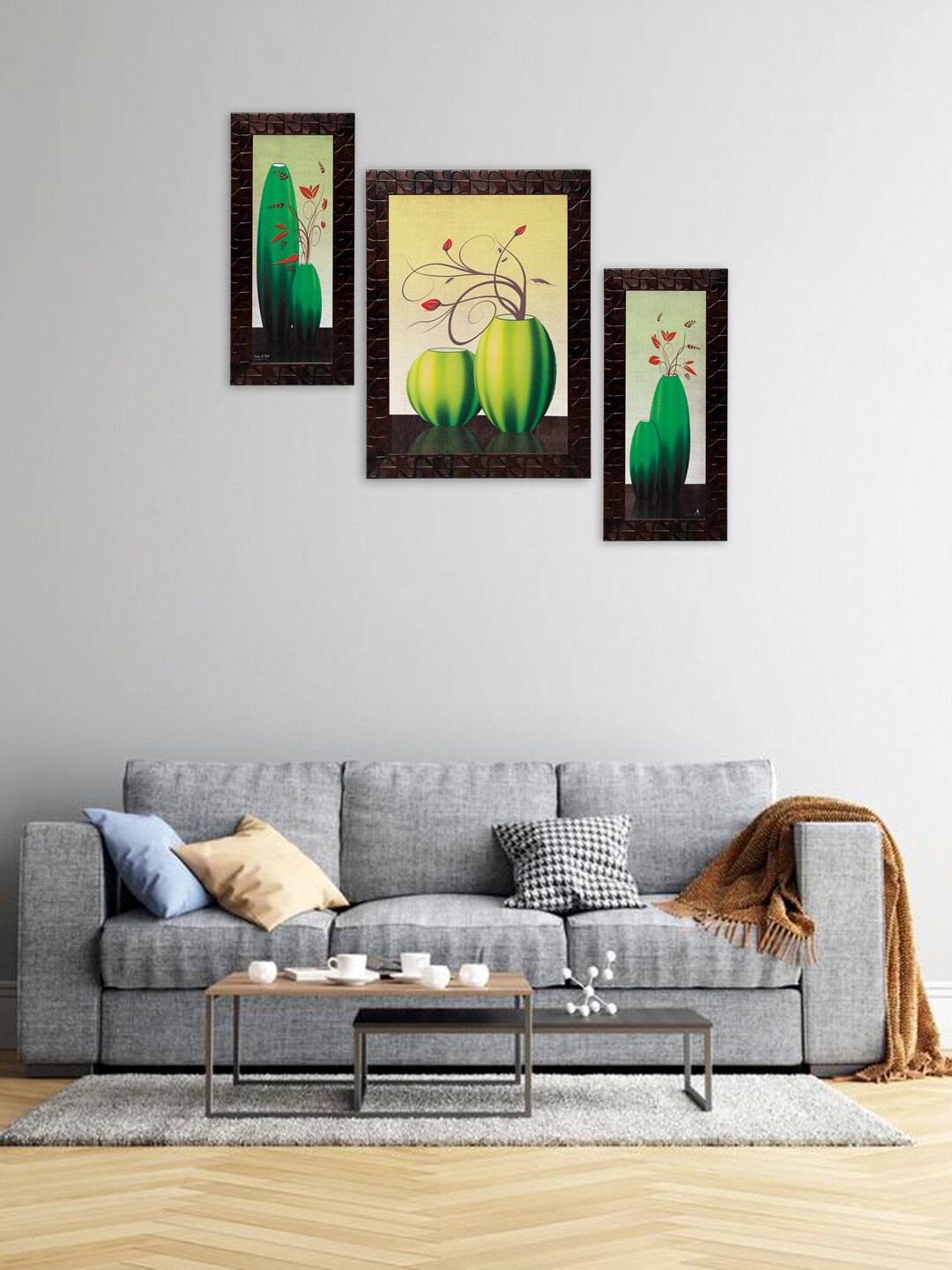 

Indianara Set Of 3 Yellow & Green Flowers In Vases Framed Art Paintings