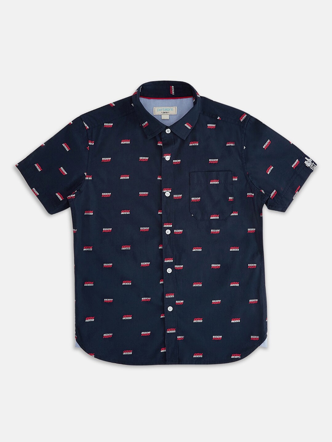 

Pantaloons Junior Boys Navy Blue Regular Fit Printed Casual Cotton Shirt