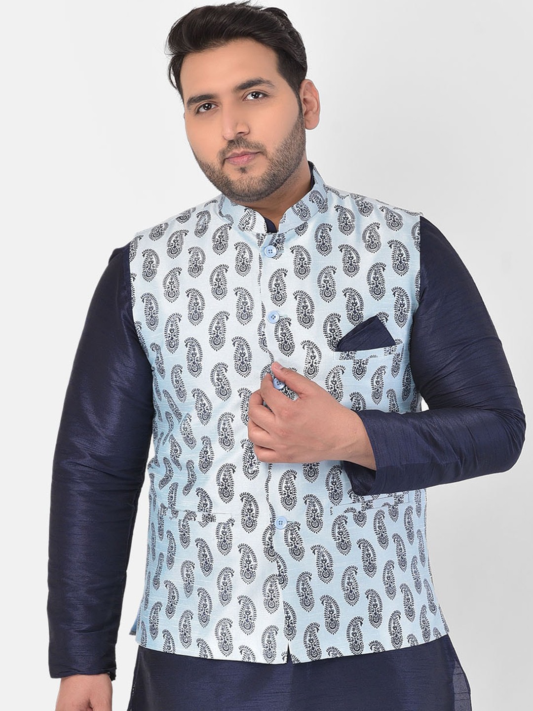 

DEYANN PLUS Men Blue Printed Nehru Jacket