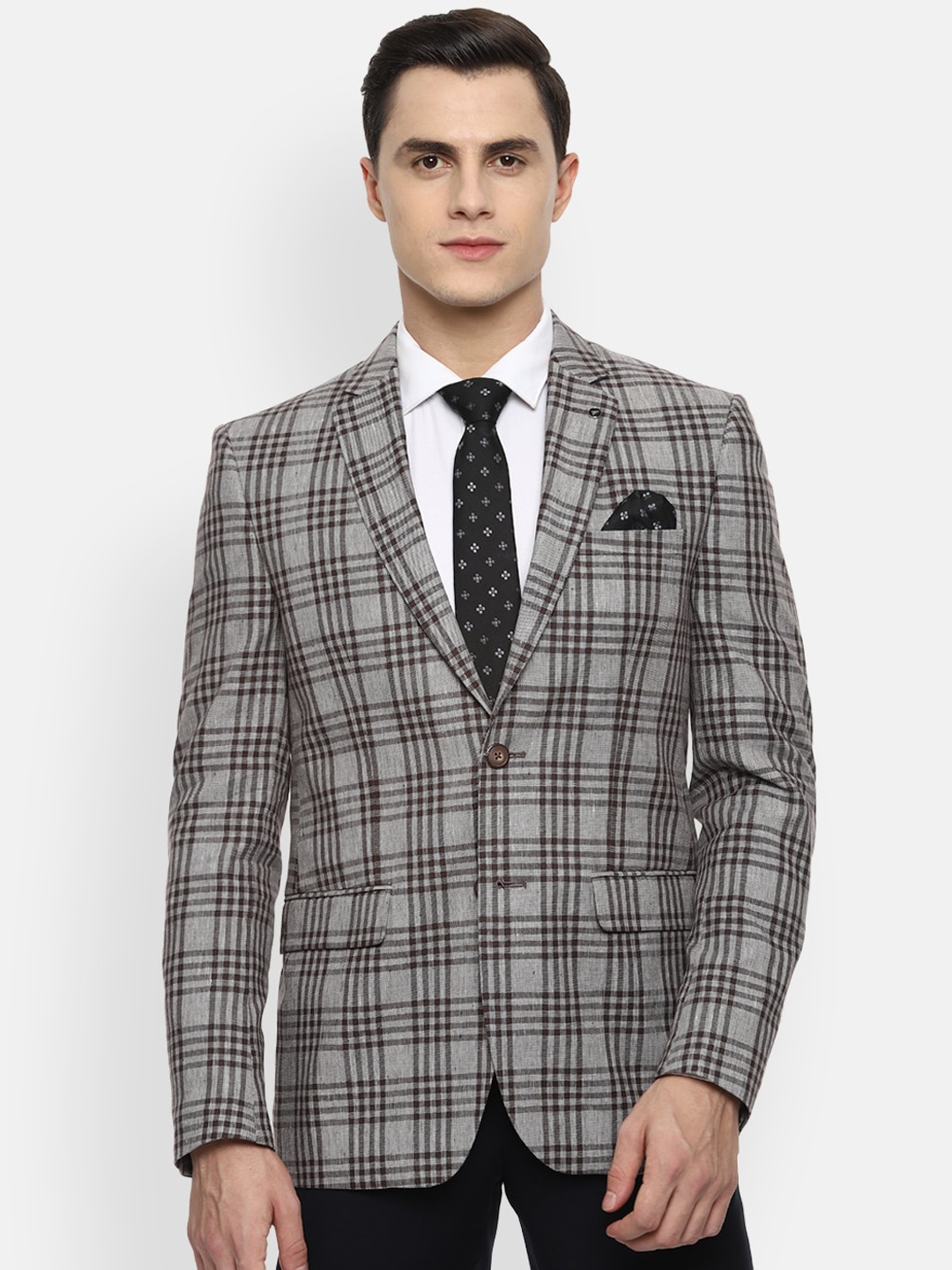 

Van Heusen Men Grey Checked Slim Fit Single-Breasted Blazers