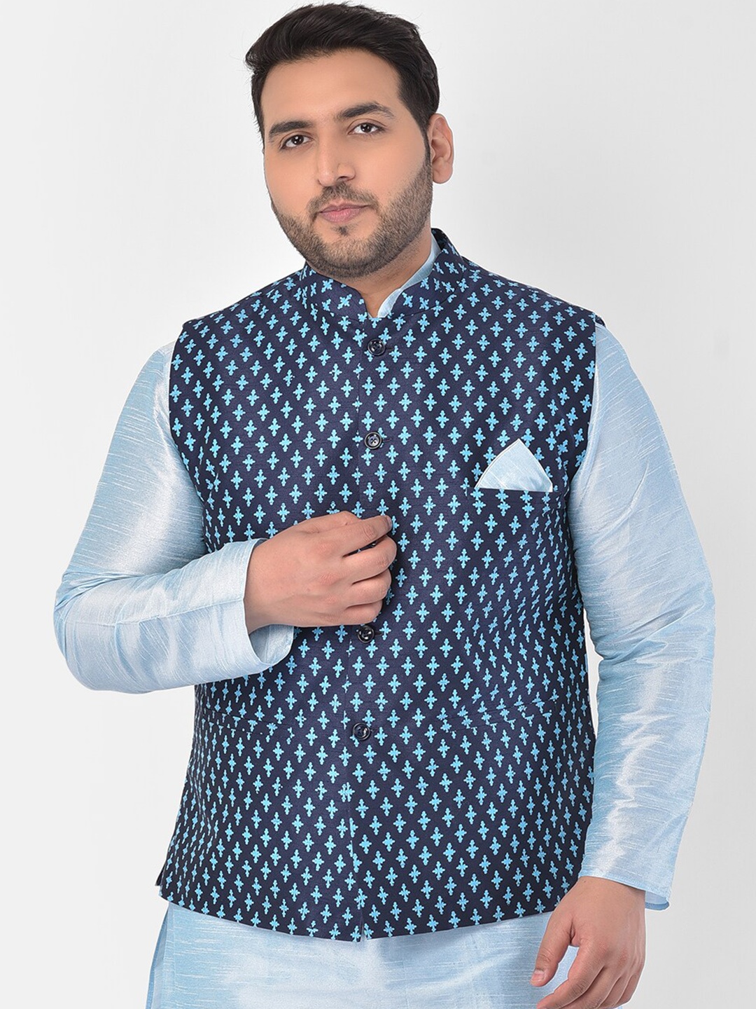 

DEYANN PLUS Men Navy Blue Printed Nehru Jacket