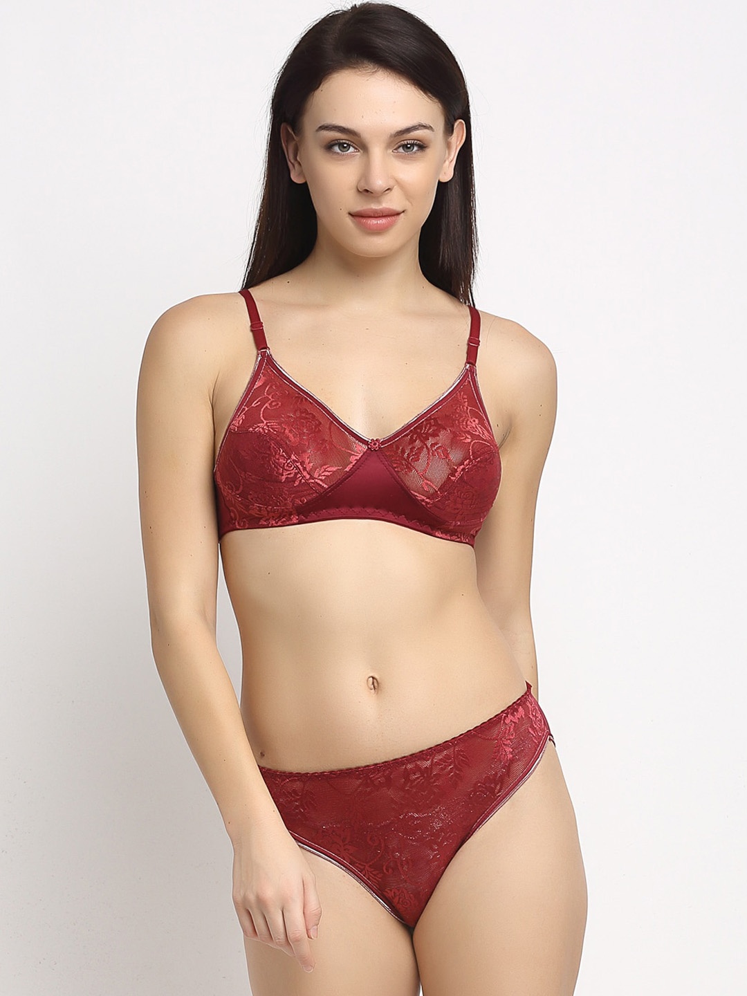 Friskers Women Maroon Lace Lingerie Set OO-304-14-30