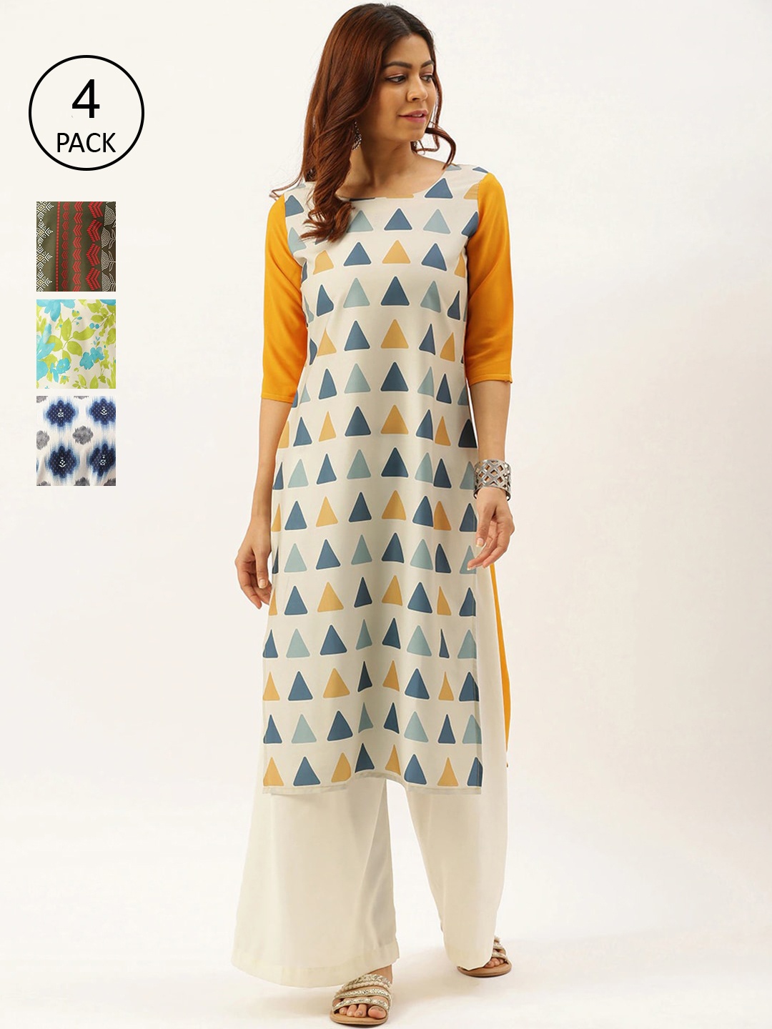 

7Threads Women Pack Of 4 Geometric Printed Kurta, Multi