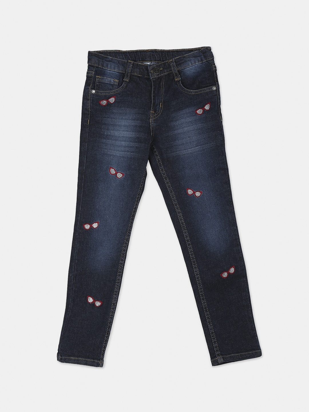 

Cherokee Girls Blue Regular Fit Mid-Rise Mildly Distressed Embroidered Jeans